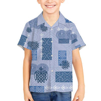 Vintage Lapita Kid Hawaiian Shirt Iconic Double Face Pattern Blue
