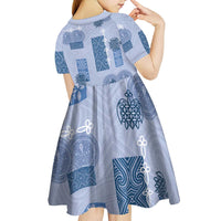 Vintage Lapita Kid Short Sleeve Dress Iconic Double Face Pattern Blue