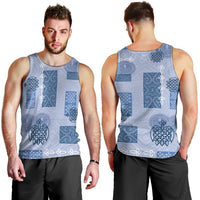 Vintage Lapita Men Tank Top Iconic Double Face Pattern Blue