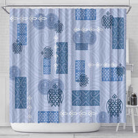 Vintage Lapita Shower Curtain Iconic Double Face Pattern Blue