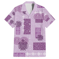 Vintage Lapita Family Matching Off The Shoulder Long Sleeve Dress and Hawaiian Shirt Iconic Double Face Pattern Violet