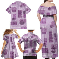 Vintage Lapita Family Matching Off Shoulder Maxi Dress and Hawaiian Shirt Iconic Double Face Pattern Violet