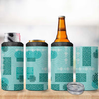 Vintage Lapita 4 in 1 Can Cooler Tumbler Iconic Double Face Pattern Turquoise