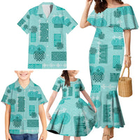 Vintage Lapita Family Matching Mermaid Dress and Hawaiian Shirt Iconic Double Face Pattern Turquoise LT05