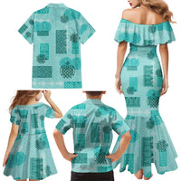 Vintage Lapita Family Matching Mermaid Dress and Hawaiian Shirt Iconic Double Face Pattern Turquoise LT05