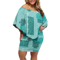 Vintage Lapita Family Matching Off Shoulder Short Dress and Hawaiian Shirt Iconic Double Face Pattern Turquoise LT05