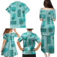 Vintage Lapita Family Matching Puletasi and Hawaiian Shirt Iconic Double Face Pattern Turquoise LT05