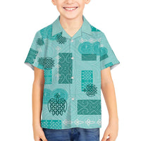 Vintage Lapita Family Matching Puletasi and Hawaiian Shirt Iconic Double Face Pattern Turquoise LT05