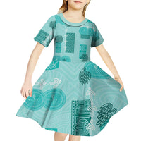 Vintage Lapita Kid Short Sleeve Dress Iconic Double Face Pattern Turquoise LT05