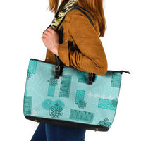 Vintage Lapita Leather Tote Bag Iconic Double Face Pattern Turquoise