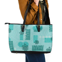 Vintage Lapita Leather Tote Bag Iconic Double Face Pattern Turquoise