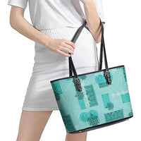 Vintage Lapita Leather Tote Bag Iconic Double Face Pattern Turquoise