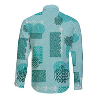 Vintage Lapita Long Sleeve Button Shirt Iconic Double Face Pattern Turquoise LT05