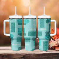 Vintage Lapita Tumbler With Handle Iconic Double Face Pattern Turquoise