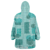 Vintage Lapita Wearable Blanket Hoodie Iconic Double Face Pattern Turquoise LT05
