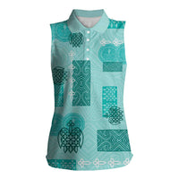 Vintage Lapita Women Sleeveless Polo Shirt Iconic Double Face Pattern Turquoise LT05 Female Turquoise - Polynesian Pride