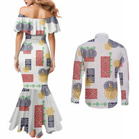 Vintage Lapita Couples Matching Mermaid Dress and Long Sleeve Button Shirt Iconic Double Face Pattern LT05 - Polynesian Pride