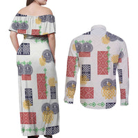 Vintage Lapita Couples Matching Off Shoulder Maxi Dress and Long Sleeve Button Shirt Iconic Double Face Pattern LT05 - Polynesian Pride