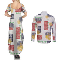 Vintage Lapita Couples Matching Summer Maxi Dress and Long Sleeve Button Shirt Iconic Double Face Pattern LT05 - Polynesian Pride