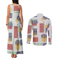 Vintage Lapita Couples Matching Tank Maxi Dress and Long Sleeve Button Shirt Iconic Double Face Pattern