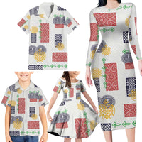 Vintage Lapita Family Matching Long Sleeve Bodycon Dress and Hawaiian Shirt Iconic Double Face Pattern