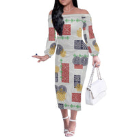 Vintage Lapita Family Matching Off The Shoulder Long Sleeve Dress and Hawaiian Shirt Iconic Double Face Pattern