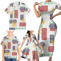 Vintage Lapita Family Matching Short Sleeve Bodycon Dress and Hawaiian Shirt Iconic Double Face Pattern