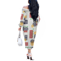 Vintage Lapita Off The Shoulder Long Sleeve Dress Iconic Double Face Pattern