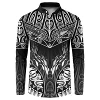 Custom New Zealand Fishing Button Sweatshirt Aotearoa Maori Koru LT05 Black - Polynesian Pride