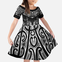 Custom New Zealand Fishing Family Matching Mermaid Dress and Hawaiian Shirt Aotearoa Maori Koru LT05 Daughter's Dress Black - Polynesian Pride