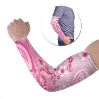 Personalised Memorial Pink Breast Cancer Awareness Arm Sleeves Plumeria Floral Tribal Pattern LT05 Set of 2 Pink - Polynesian Pride