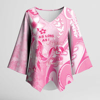 Personalised Memorial Pink Breast Cancer Awareness Kimono Sleeve Blouse Plumeria Floral Tribal Pattern LT05 Female Pink - Polynesian Pride