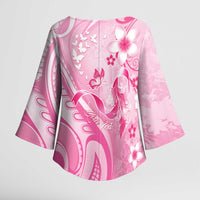 Personalised Memorial Pink Breast Cancer Awareness Kimono Sleeve Blouse Plumeria Floral Tribal Pattern LT05 - Polynesian Pride