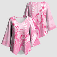 Personalised Memorial Pink Breast Cancer Awareness Kimono Sleeve Blouse Plumeria Floral Tribal Pattern LT05 - Polynesian Pride