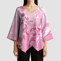 Personalised Memorial Pink Breast Cancer Awareness Kimono Sleeve Blouse Plumeria Floral Tribal Pattern LT05 - Polynesian Pride