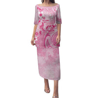 Personalised Memorial Pink Breast Cancer Awareness Puletasi Plumeria Floral Tribal Pattern LT05 Long Dress Pink - Polynesian Pride