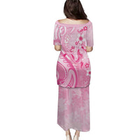 Personalised Memorial Pink Breast Cancer Awareness Puletasi Plumeria Floral Tribal Pattern LT05 - Polynesian Pride