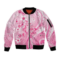 Personalised Memorial Pink Breast Cancer Awareness Sleeve Zip Bomber Jacket Plumeria Floral Tribal Pattern LT05 Unisex Pink - Polynesian Pride
