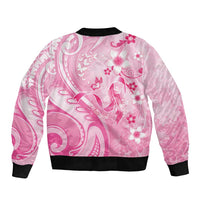 Personalised Memorial Pink Breast Cancer Awareness Sleeve Zip Bomber Jacket Plumeria Floral Tribal Pattern LT05 - Polynesian Pride