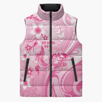Personalised Memorial Pink Breast Cancer Awareness Sleeveless Puffer Jacket Plumeria Floral Tribal Pattern LT05 Unisex Pink - Polynesian Pride