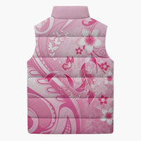 Personalised Memorial Pink Breast Cancer Awareness Sleeveless Puffer Jacket Plumeria Floral Tribal Pattern LT05 - Polynesian Pride
