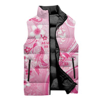 Personalised Memorial Pink Breast Cancer Awareness Sleeveless Puffer Jacket Plumeria Floral Tribal Pattern LT05 - Polynesian Pride
