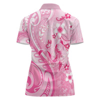 Personalised Memorial Pink Breast Cancer Awareness Women Polo Shirt Plumeria Floral Tribal Pattern - Polynesian Pride