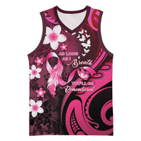 Personalised Memorial Breast Cancer Awareness Basketball Jersey Plumeria Floral Tribal Pattern LT05 Unisex Black - Polynesian Pride