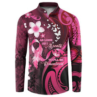 Personalised Memorial Breast Cancer Awareness Button Sweatshirt Plumeria Floral Tribal Pattern LT05 Black - Polynesian Pride