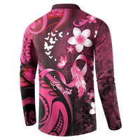 Personalised Memorial Breast Cancer Awareness Button Sweatshirt Plumeria Floral Tribal Pattern LT05 - Polynesian Pride
