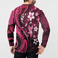 Personalised Memorial Breast Cancer Awareness Button Sweatshirt Plumeria Floral Tribal Pattern LT05 - Polynesian Pride