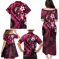 Personalised Memorial Breast Cancer Awareness Family Matching Puletasi and Hawaiian Shirt Plumeria Floral Tribal Pattern - Polynesian Pride