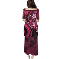 Personalised Memorial Breast Cancer Awareness Family Matching Puletasi and Hawaiian Shirt Plumeria Floral Tribal Pattern - Polynesian Pride