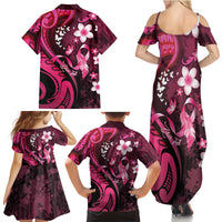 Personalised Memorial Breast Cancer Awareness Family Matching Summer Maxi Dress and Hawaiian Shirt Plumeria Floral Tribal Pattern LT05 - Polynesian Pride